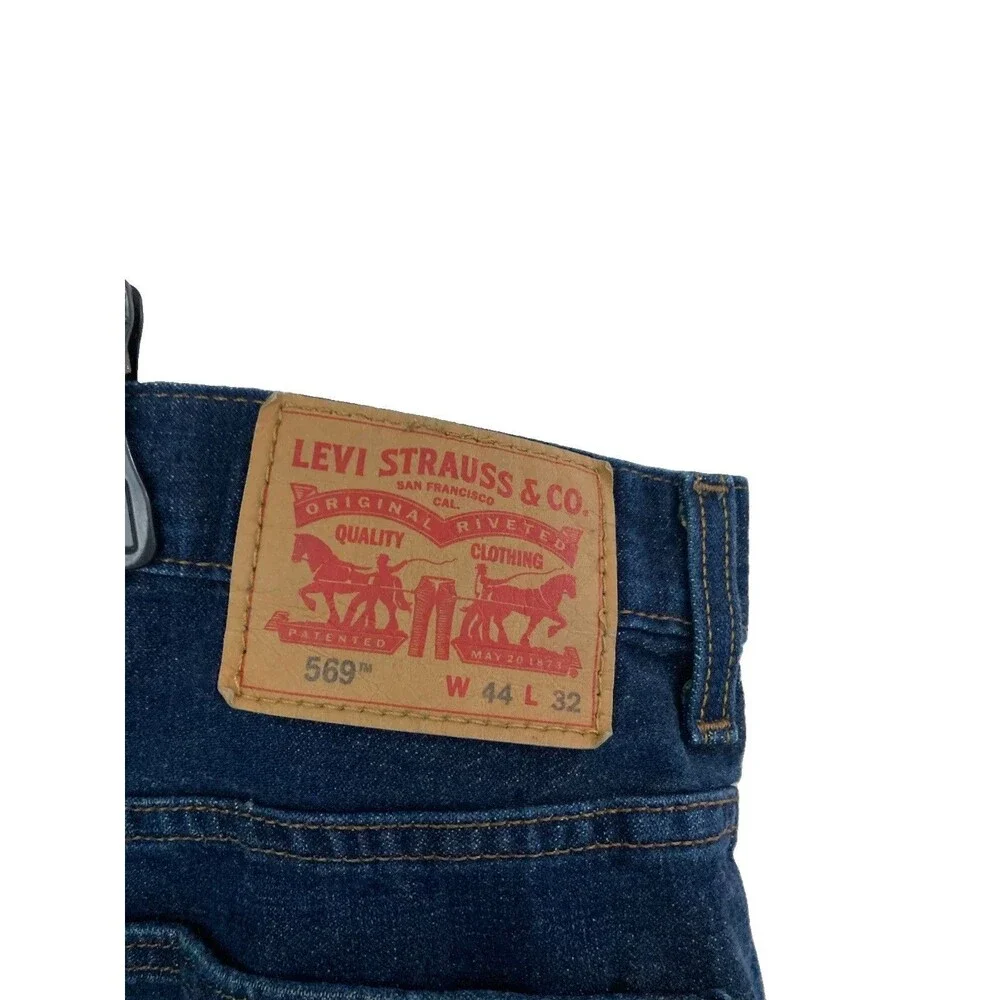 Men's Levi's 569 Loose Straight Fit Jeans Dark Wash Blue Size 44x32